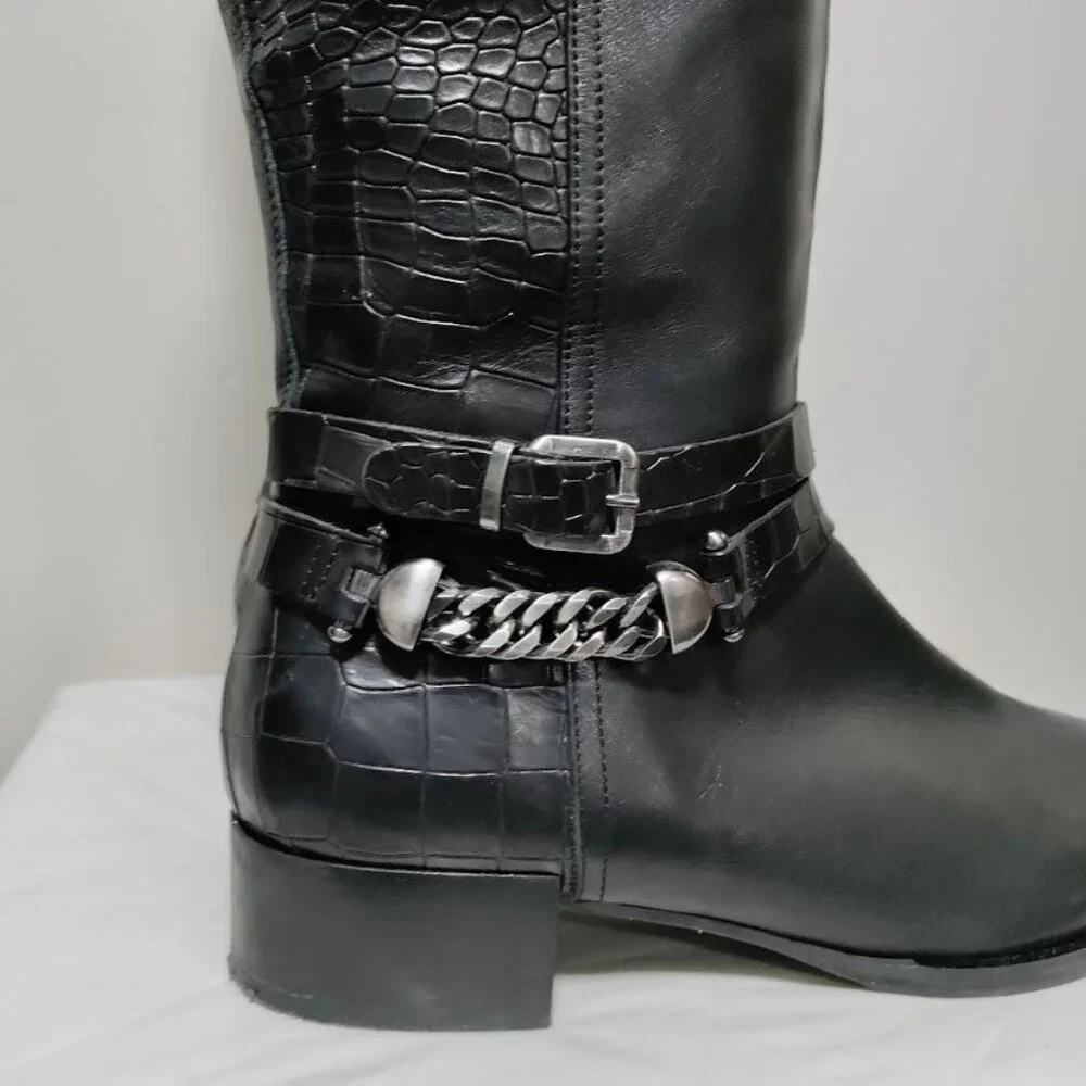 Napoleoni Leather Pull On Knee Length Equestrian Riding Boots Black Women's 8.5 - Picture 7 of 15